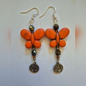 Boho Orange Butterfly Earrings Tree 9f Life Charm